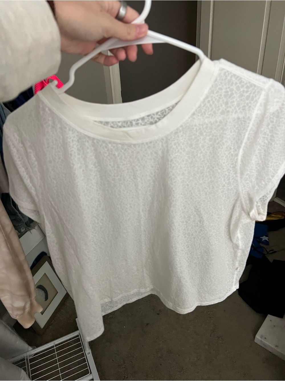 Lulu Lemon Hint of Sheer Cropped White Tee